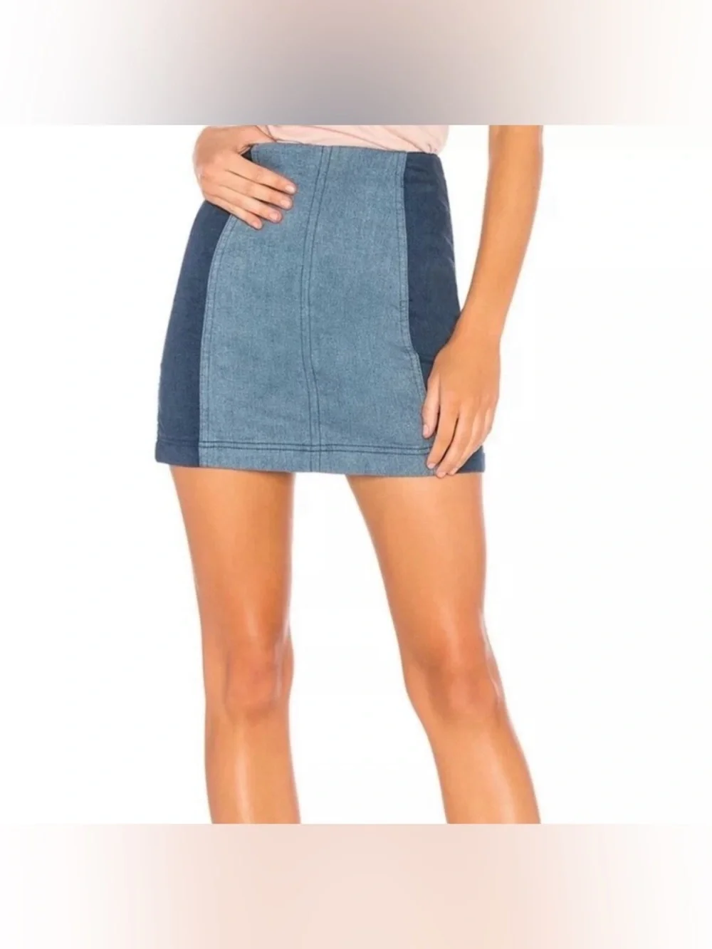 Like New Free People Modern Femme Colorblock Mini Denim Skirt Size 6